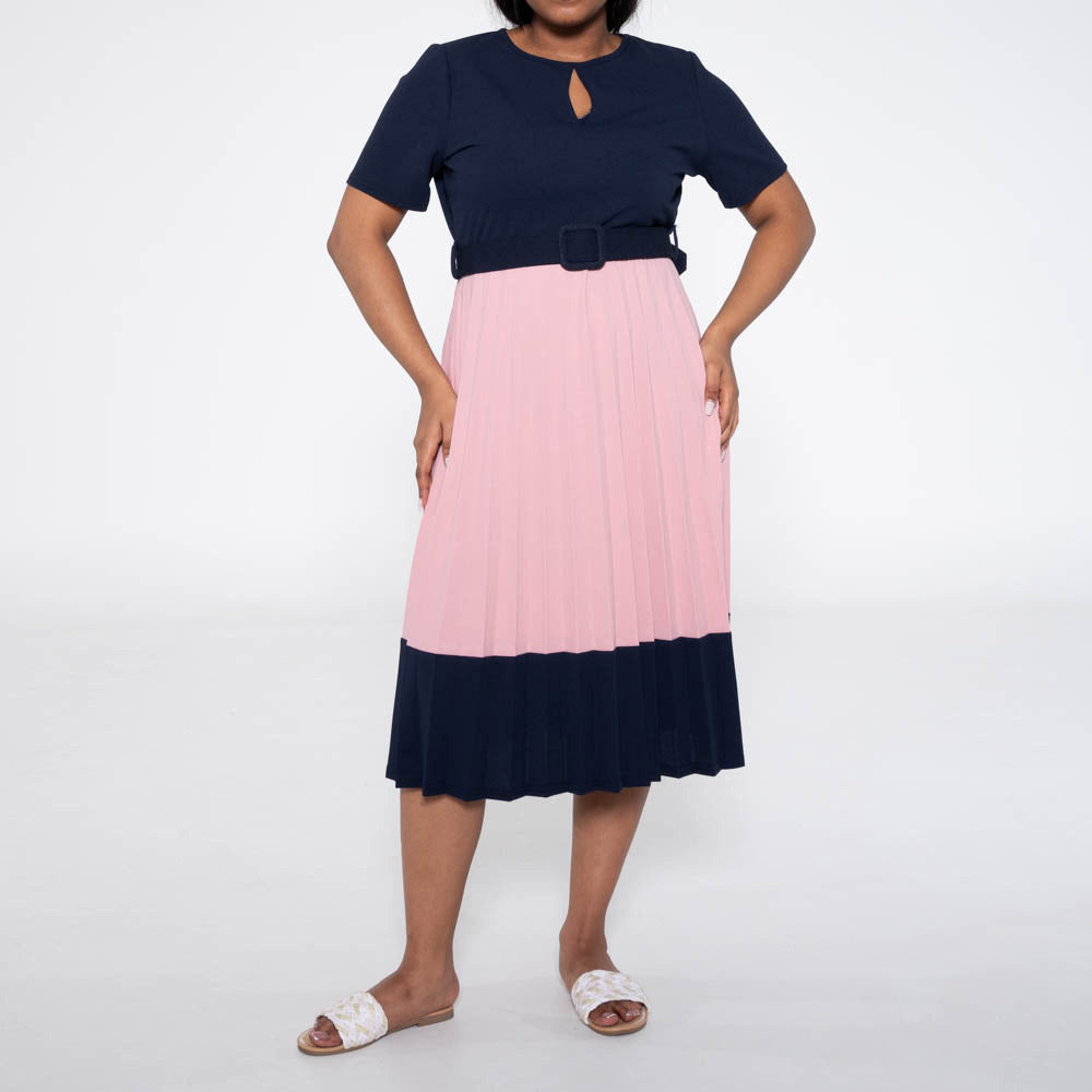 Plus Size Colour Block Pleated Dress