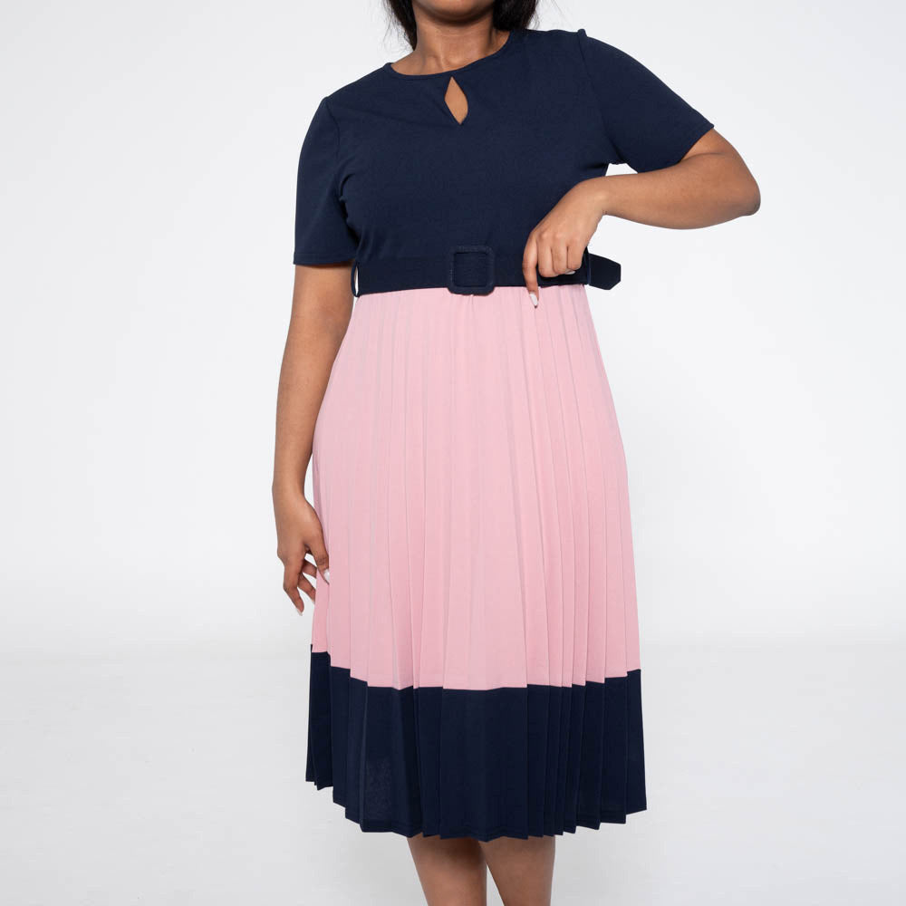 Plus Size Colour Block Pleated Dress