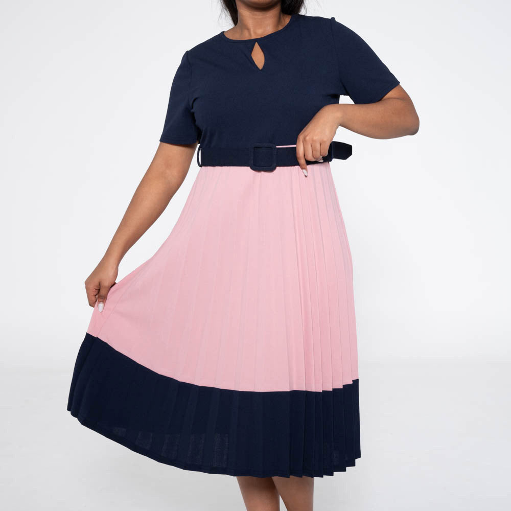 Plus Size Colour Block Pleated Dress