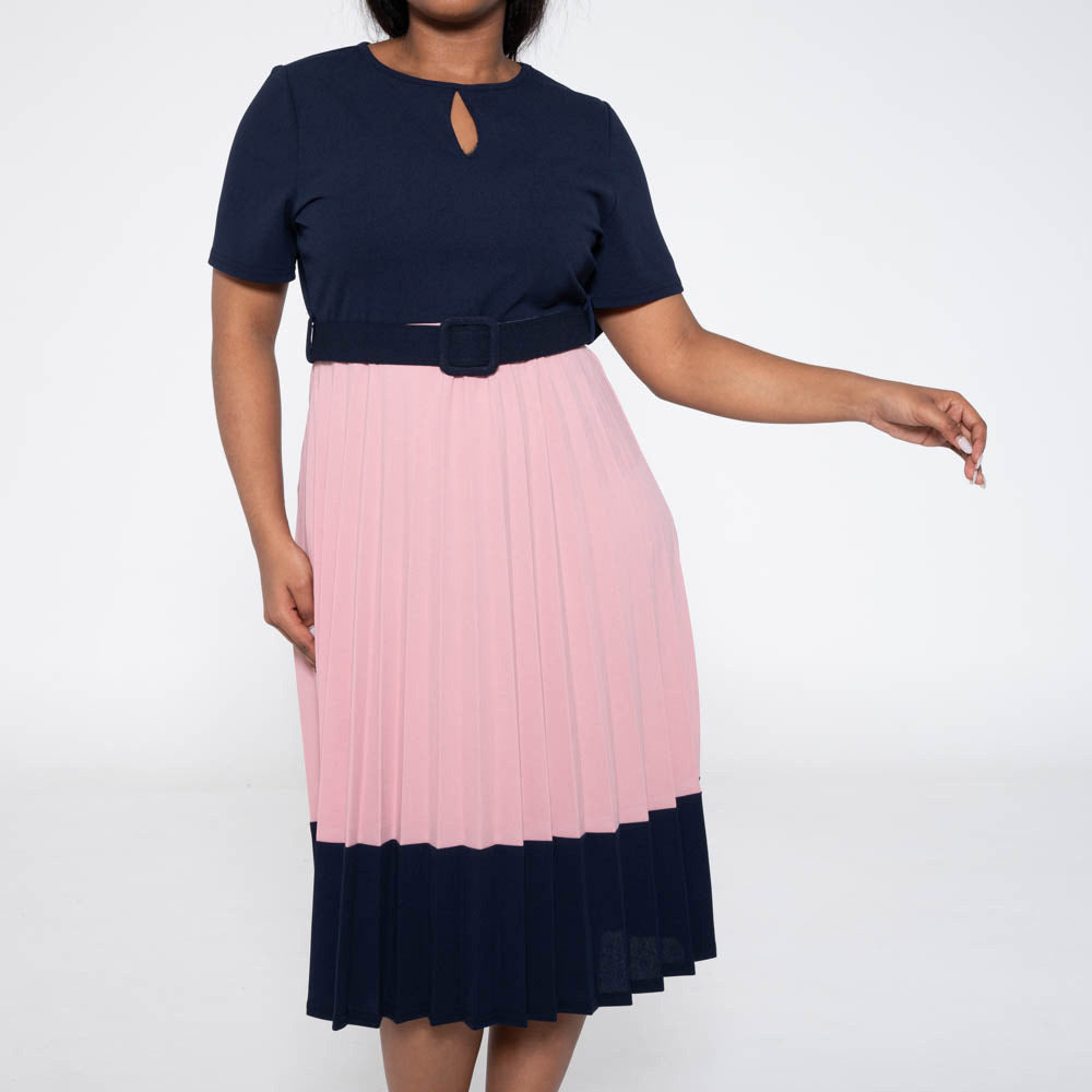 Plus Size Colour Block Pleated Dress