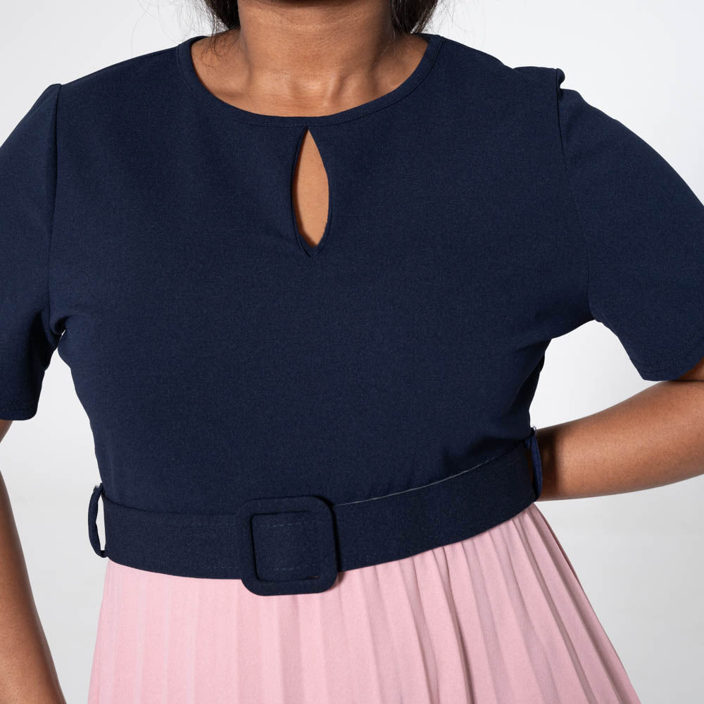 Plus Size Colour Block Pleated Dress