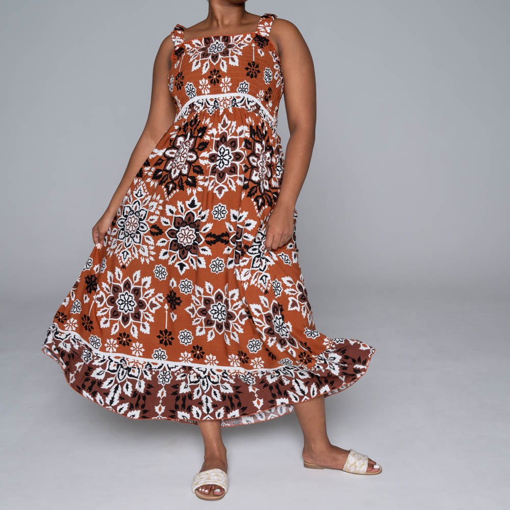 Plus Size Border Print Tiered Dress