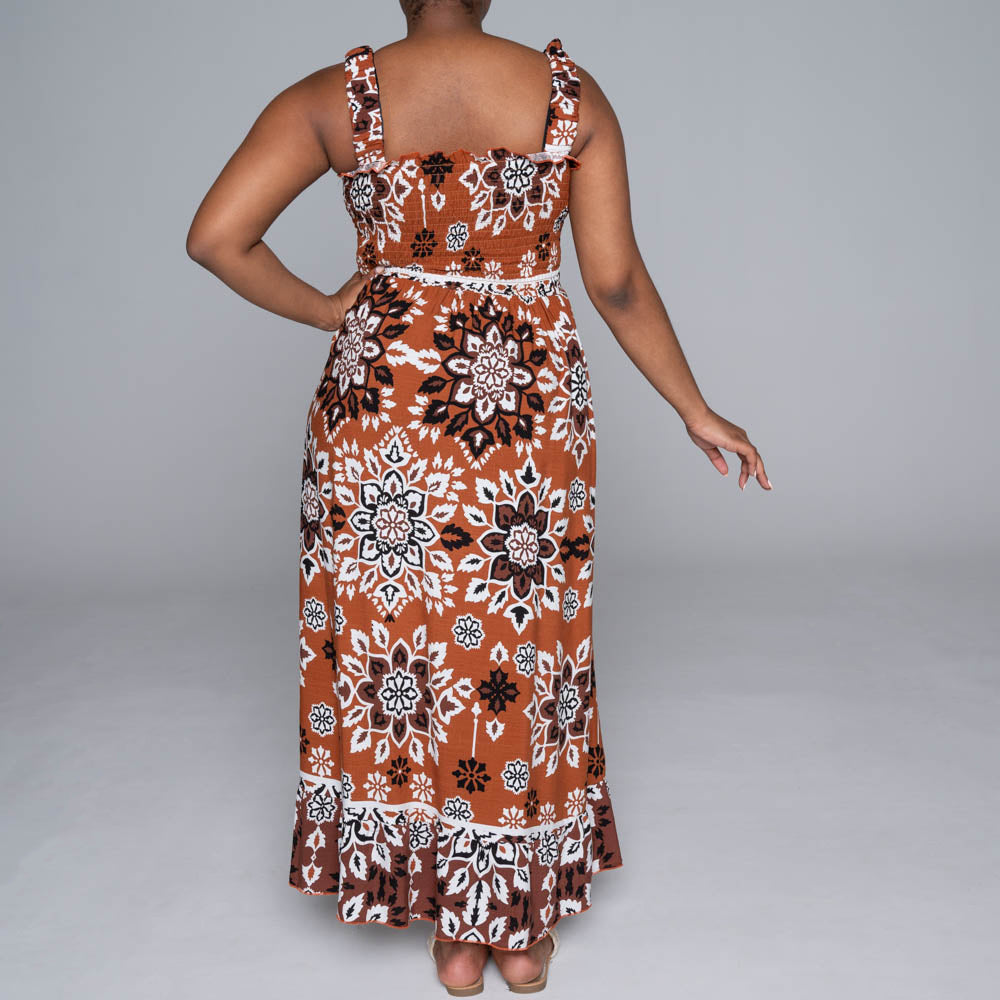 Plus Size Border Print Tiered Dress