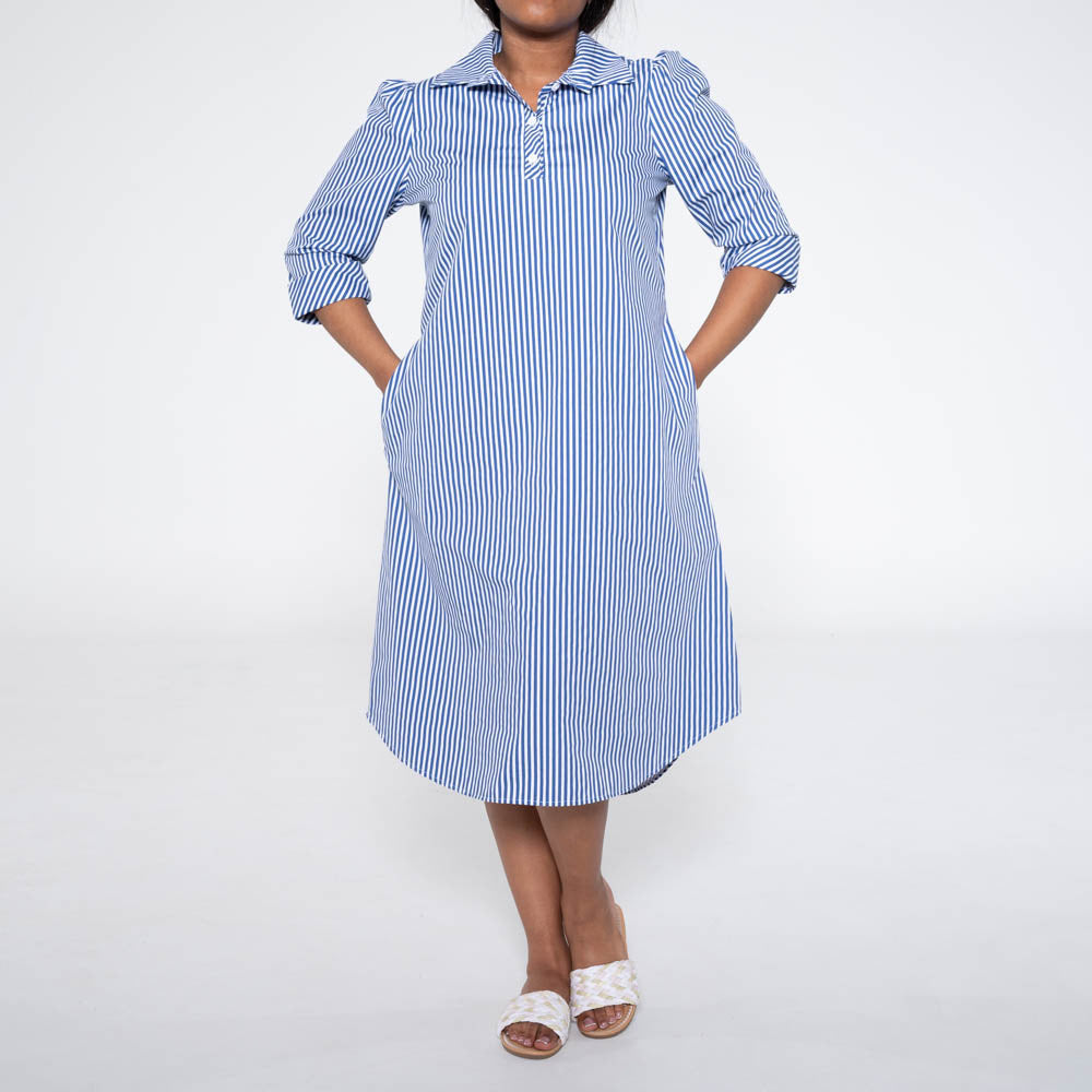 Plus Size Blue/White  Poplin Shirt