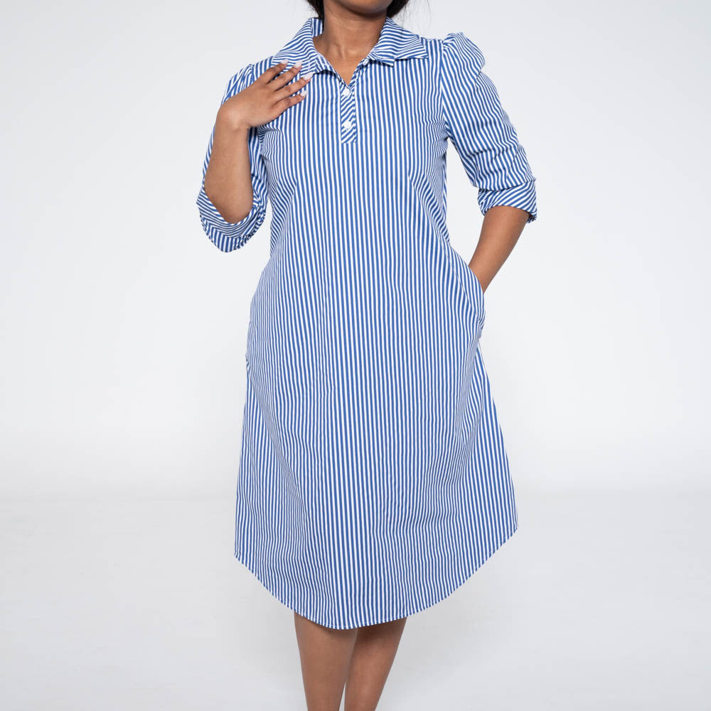 Plus Size Blue/White  Poplin Shirt