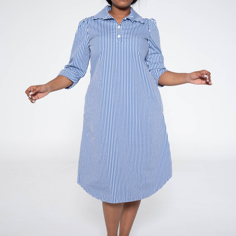 Plus Size Blue/White  Poplin Shirt