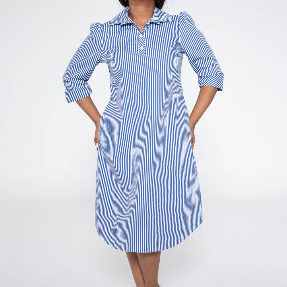 Plus Size Blue/White  Poplin Shirt