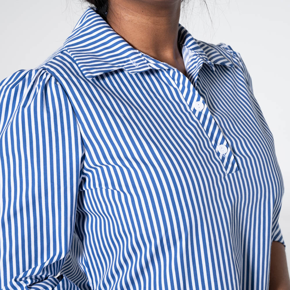 Plus Size Blue/White  Poplin Shirt