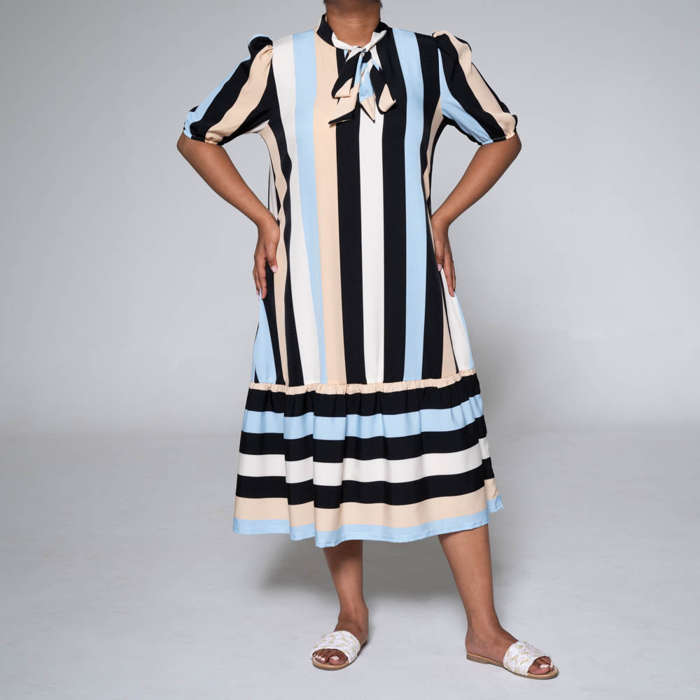 Plus Size Striped Neck-Tie Tunic