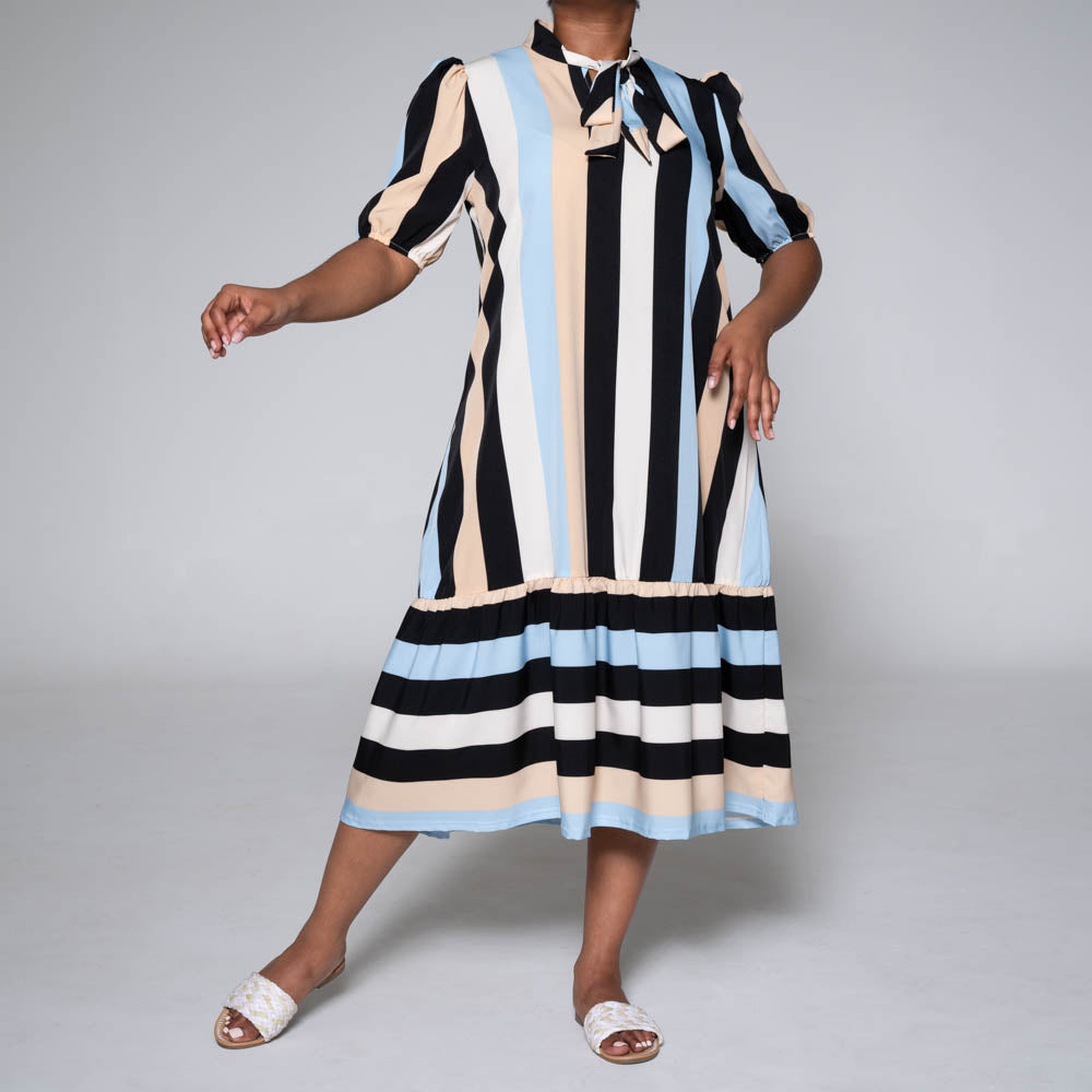 Plus Size Striped Neck-Tie Tunic