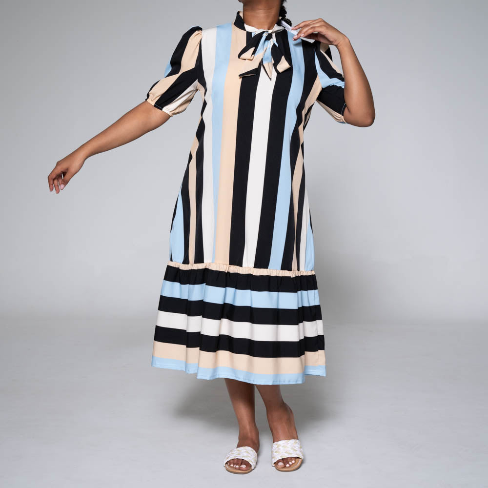 Plus Size Striped Neck-Tie Tunic