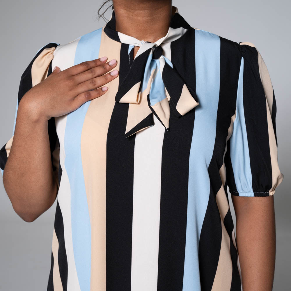 Plus Size Striped Neck-Tie Tunic