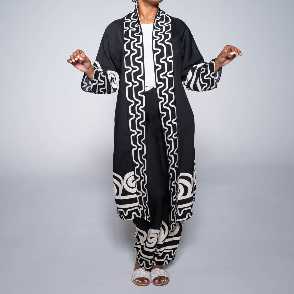 Plus Size Black/Stone Kimono