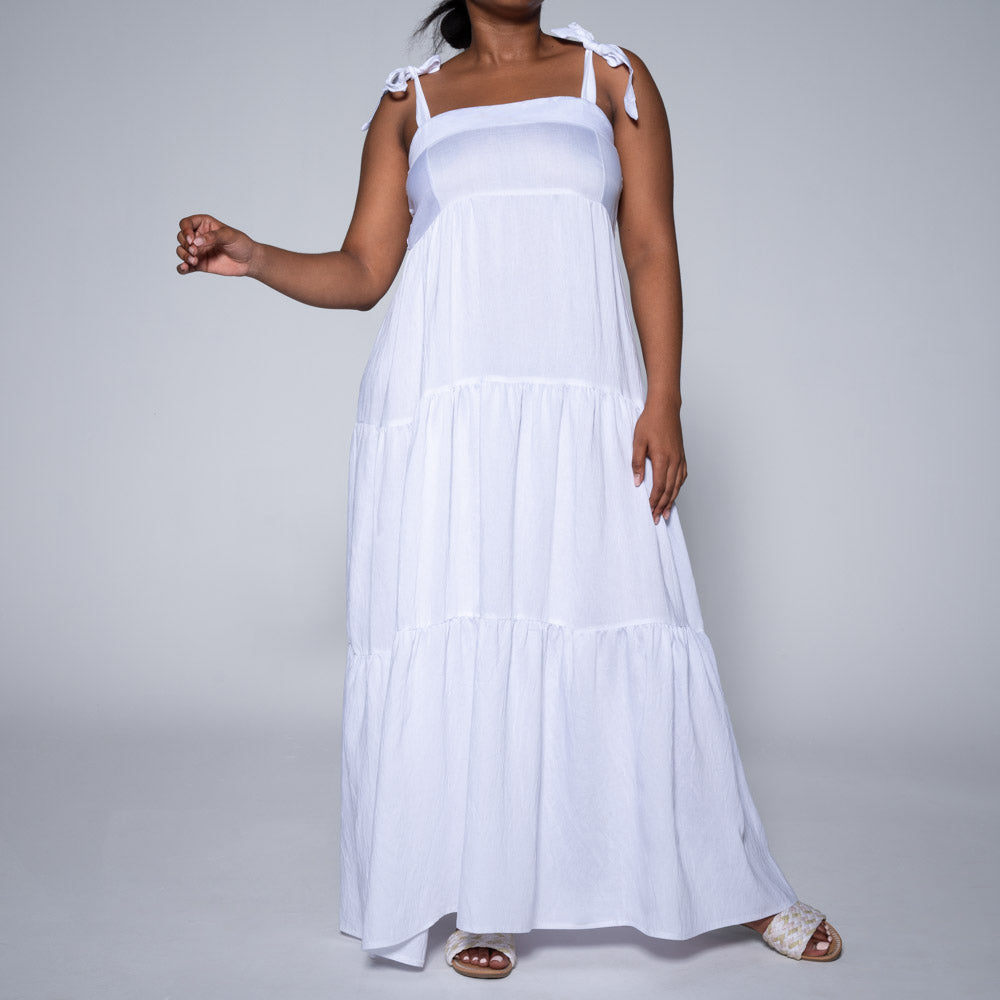 Plus Size Optical White Tiered Dress