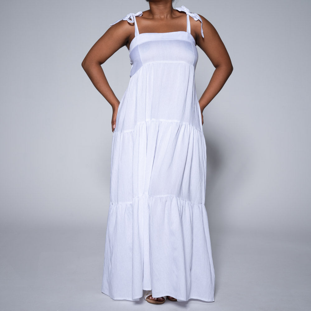 Plus Size Optical White Tiered Dress