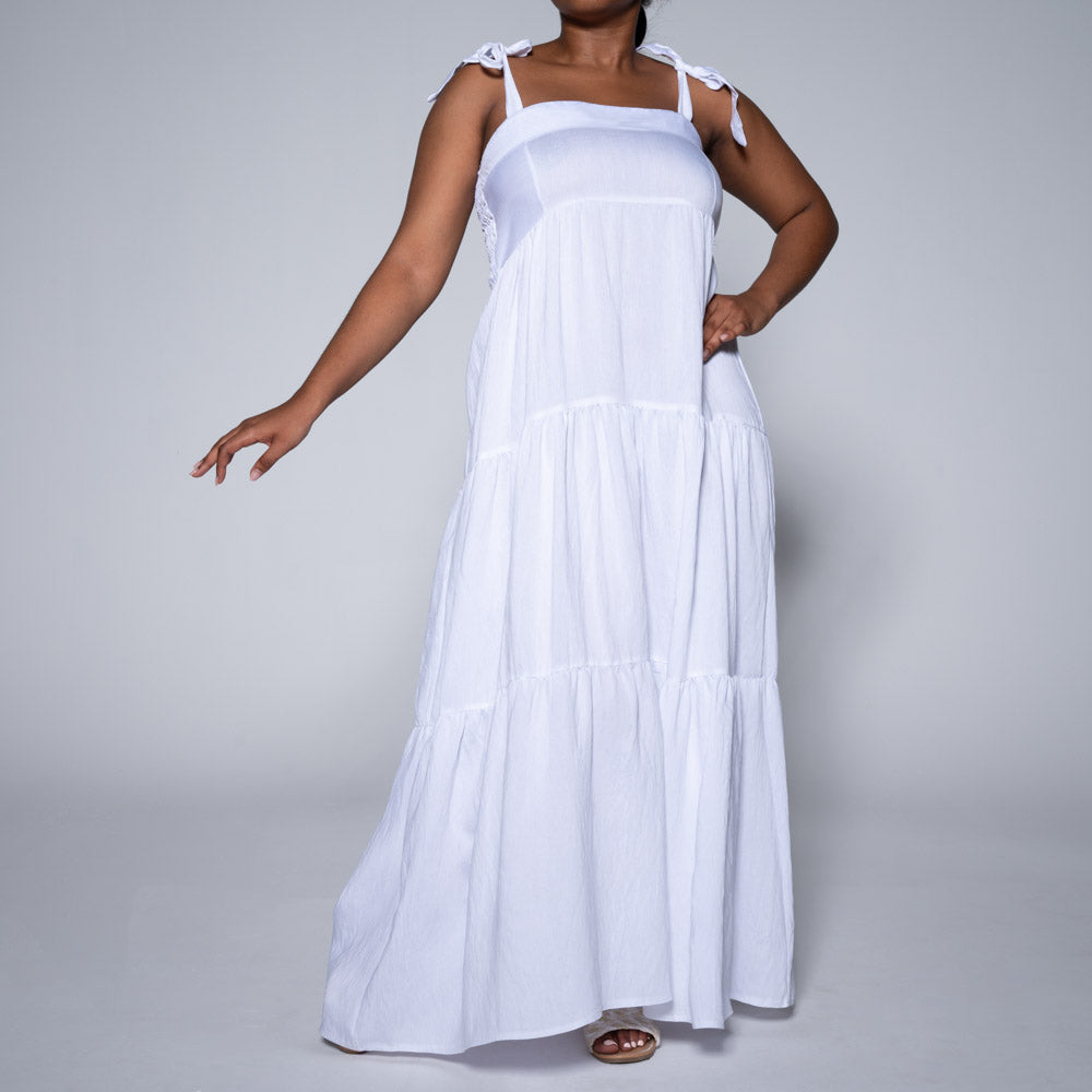 Plus Size Optical White Tiered Dress