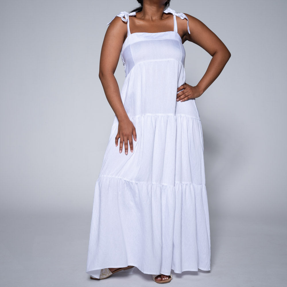 Plus Size Optical White Tiered Dress