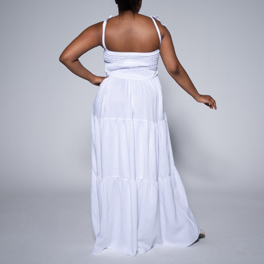 Plus Size Optical White Tiered Dress