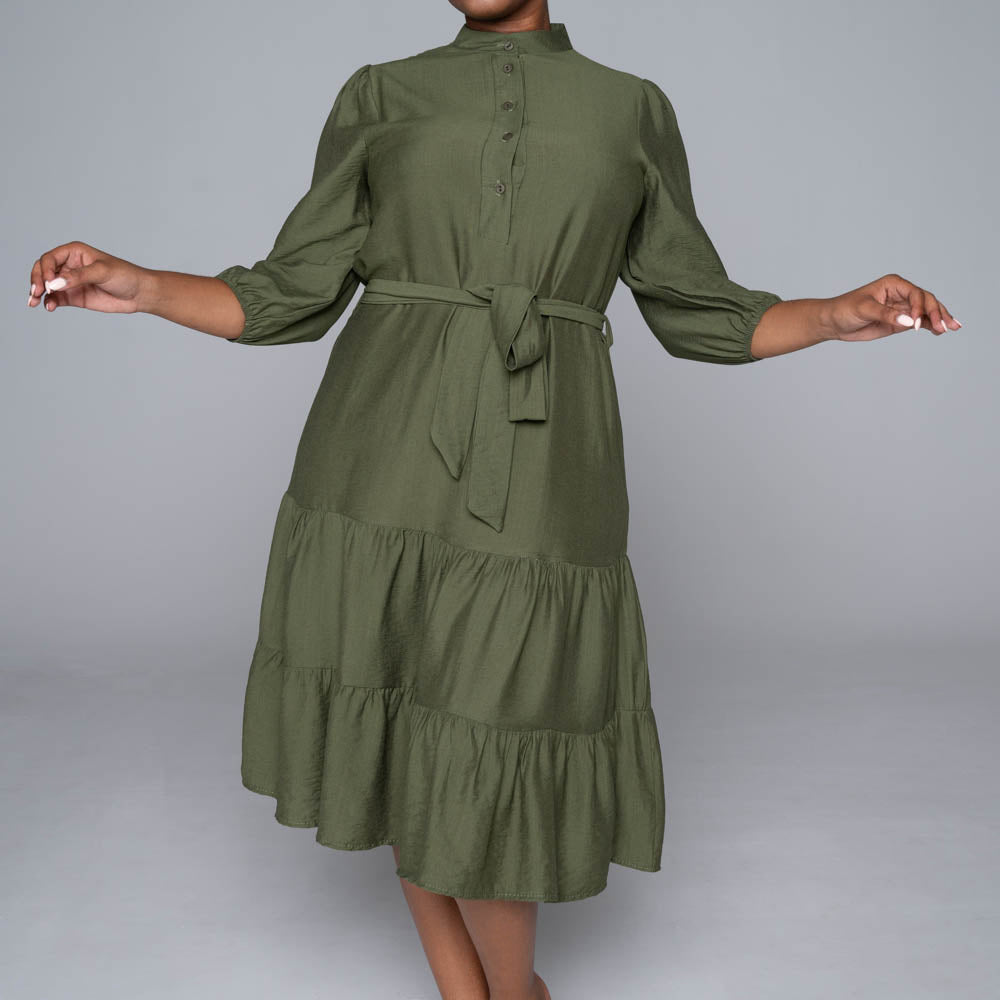 Plus Size Olive Nylon Rayon Tiered Tunic