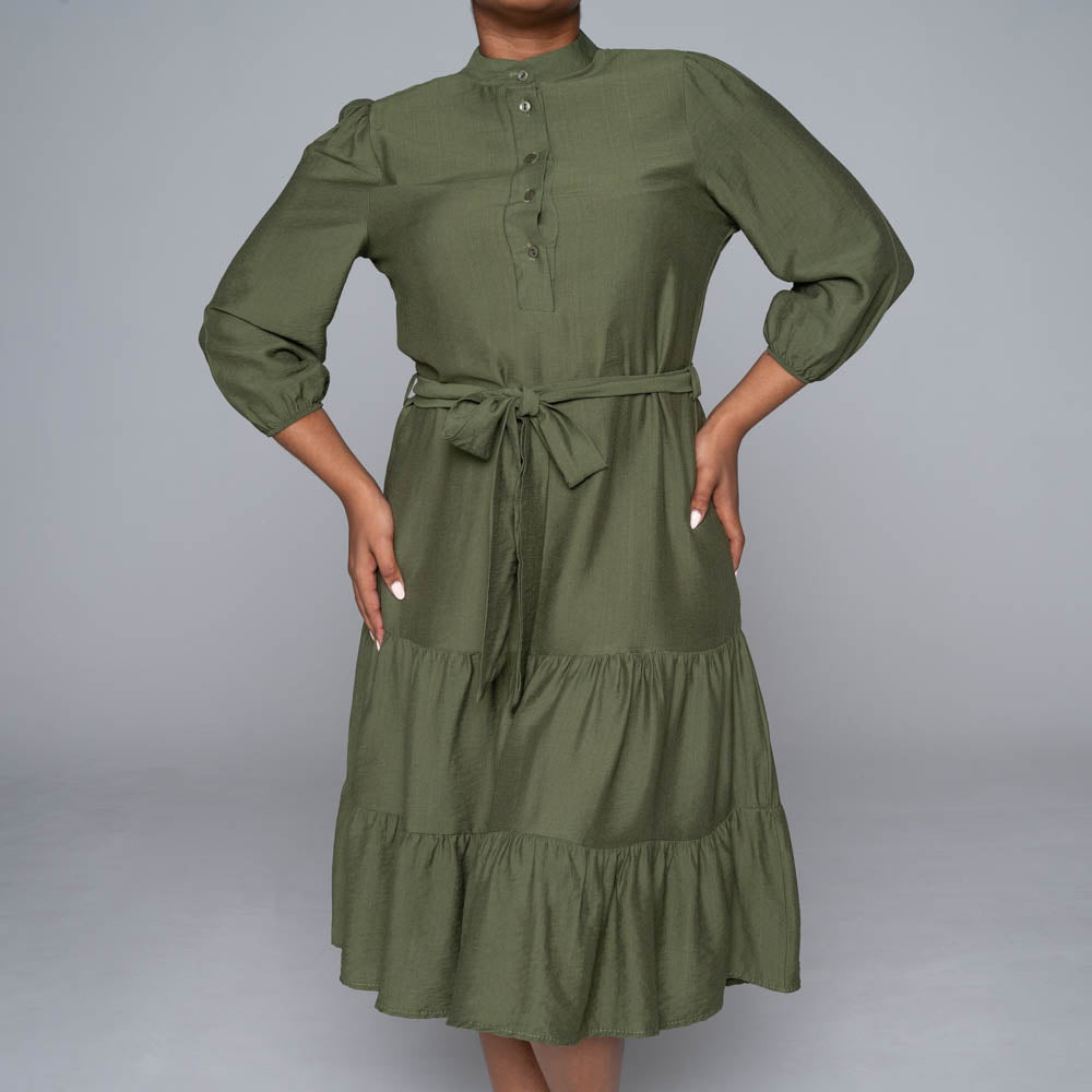 Plus Size Olive Nylon Rayon Tiered Tunic