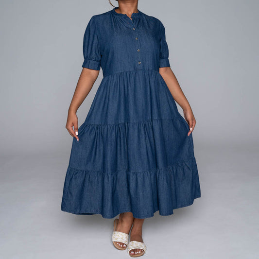 Plus Size Denim Tiered Dress