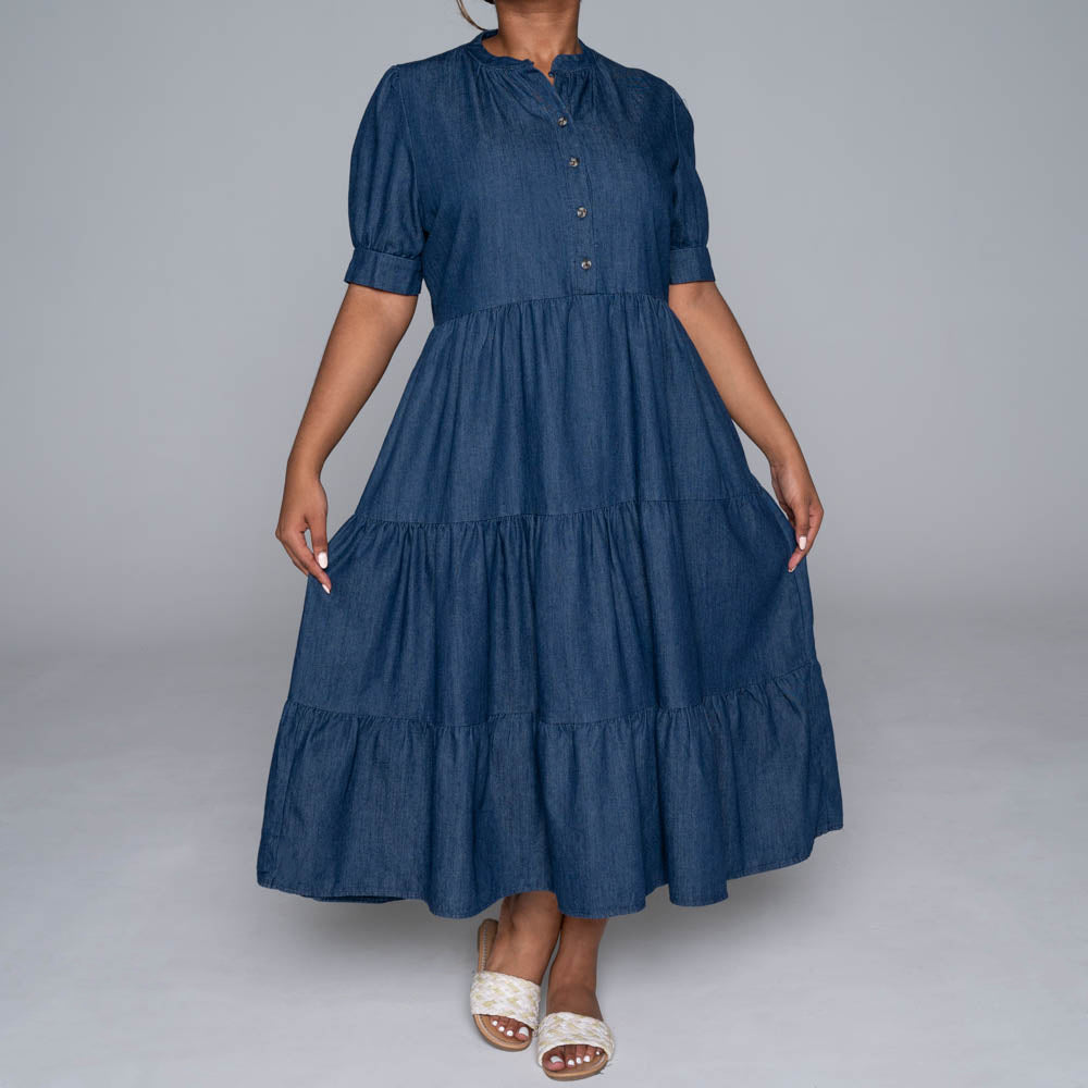 Plus Size Denim Tiered Dress