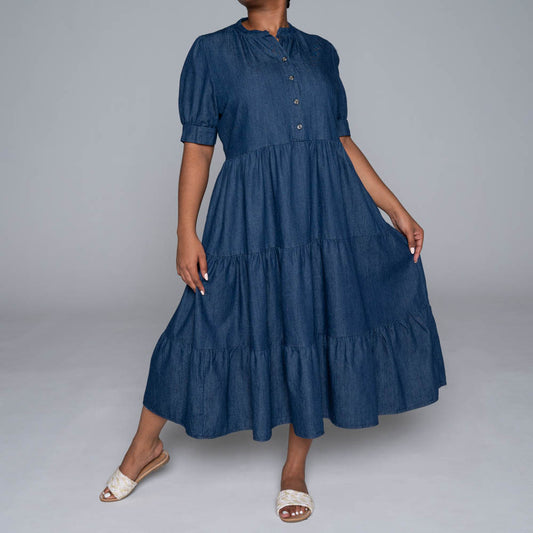 Plus Size Denim Tiered Dress