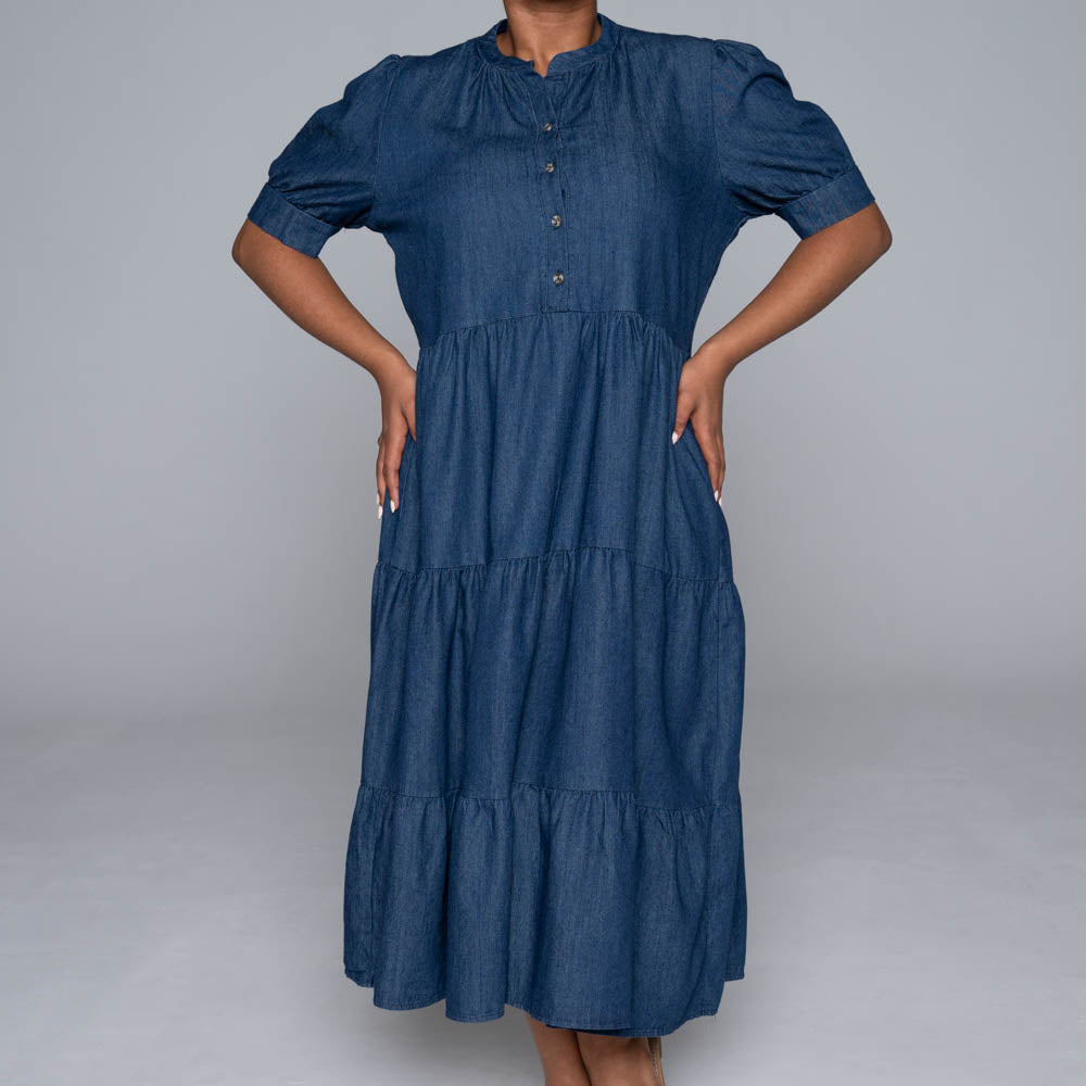 Plus Size Denim Tiered Dress