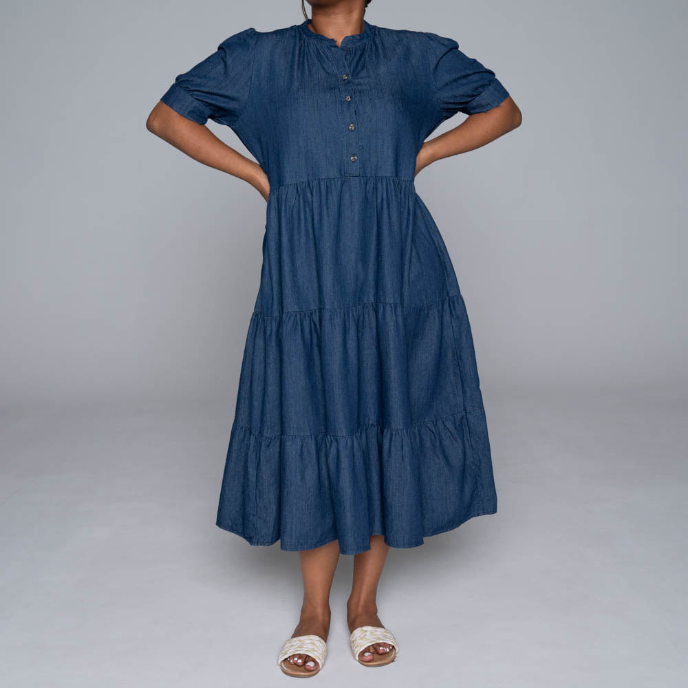 Plus Size Denim Tiered Dress