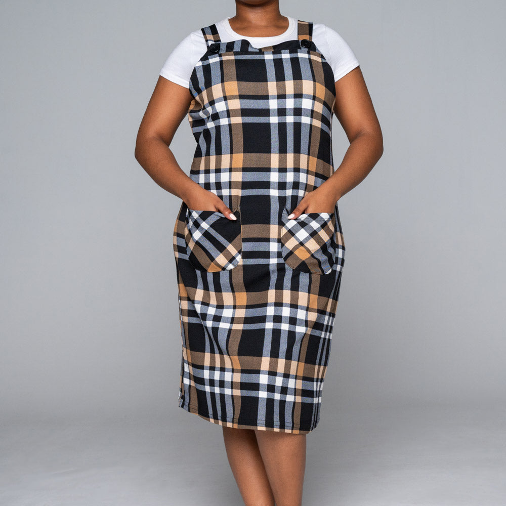 Plus Size Check Print Bubble Pinafore Dress