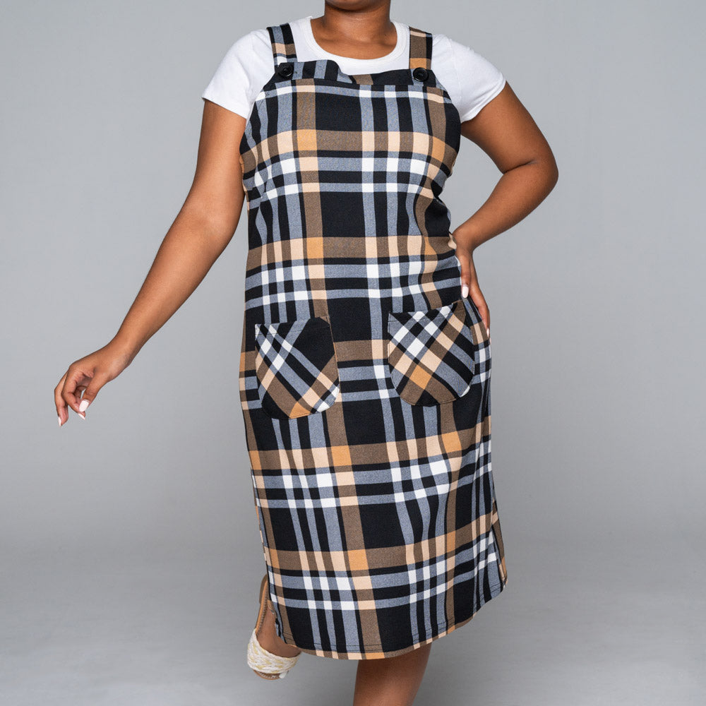 Plus Size Check Print Bubble Pinafore Dress