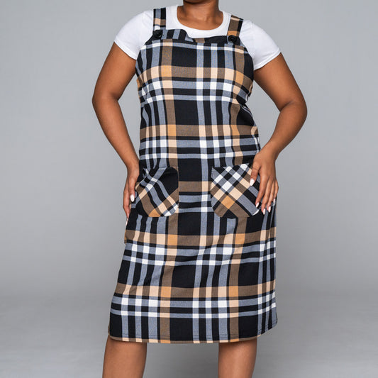 Plus Size Check Print Bubble Pinafore Dress