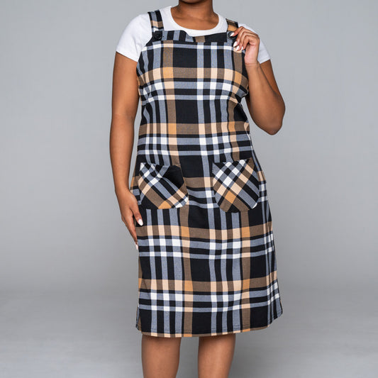 Plus Size Check Print Bubble Pinafore Dress