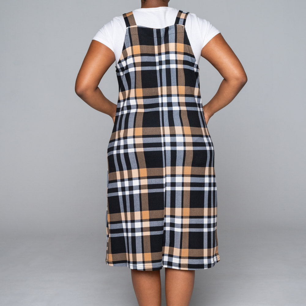 Plus Size Check Print Bubble Pinafore Dress