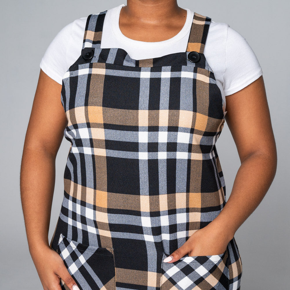 Plus Size Check Print Bubble Pinafore Dress