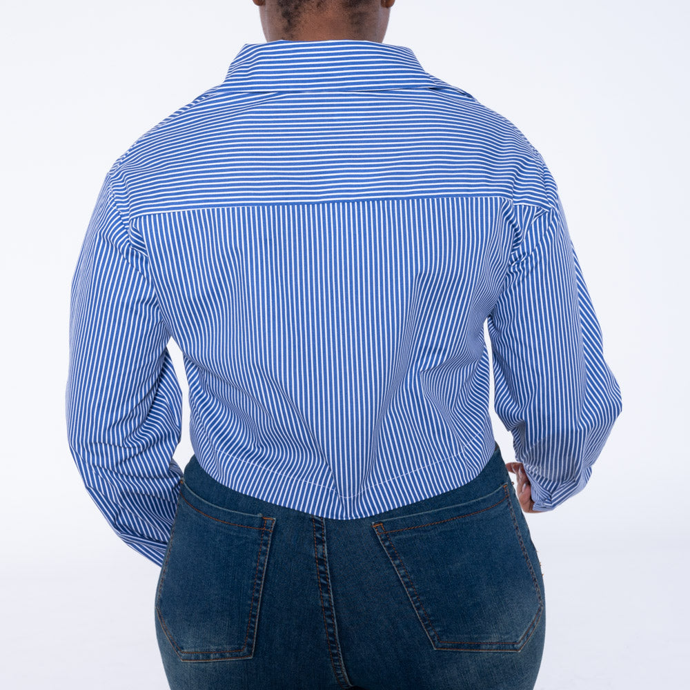 Striped Poplin Button Down Crop Top