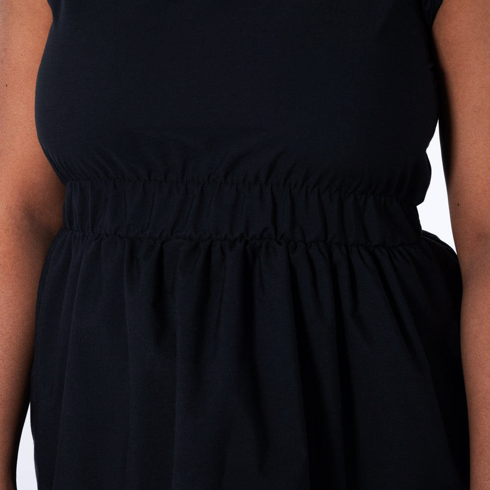 Black Strappy Poplin Tiered Dress