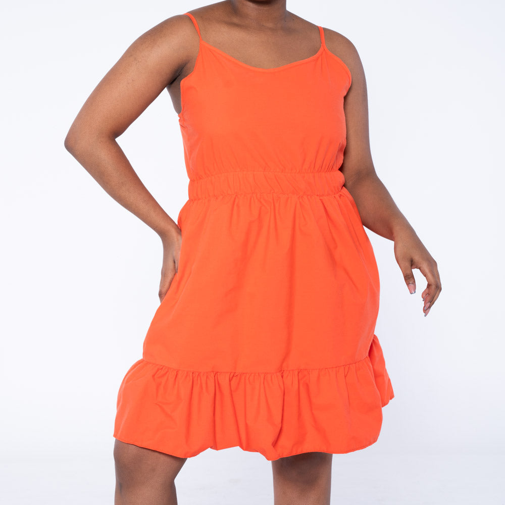 Tangerine Strappy Poplin Tiered Dress