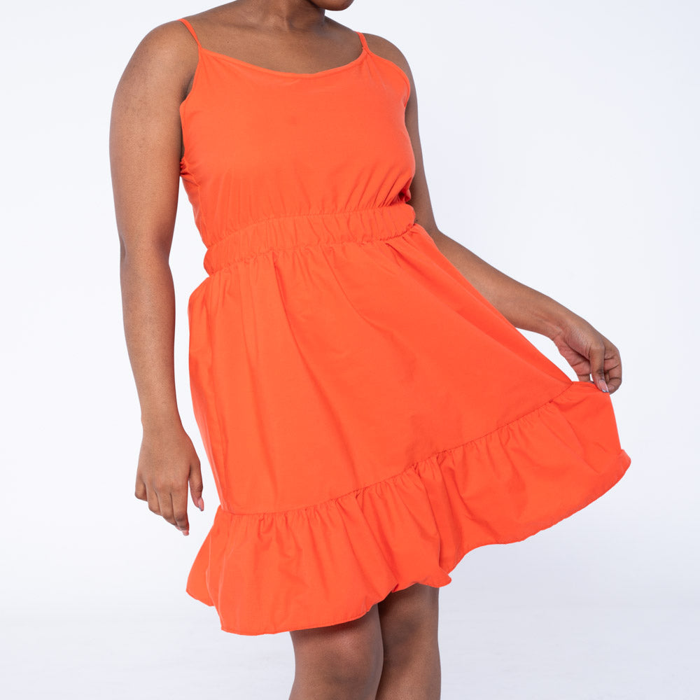 Tangerine Strappy Poplin Tiered Dress