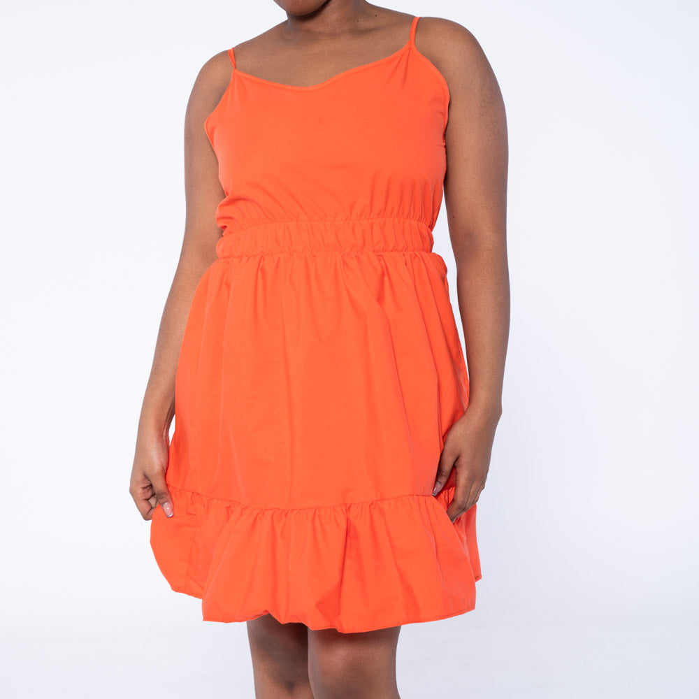 Tangerine Strappy Poplin Tiered Dress