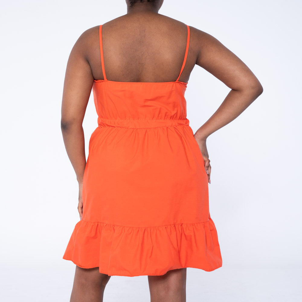 Tangerine Strappy Poplin Tiered Dress