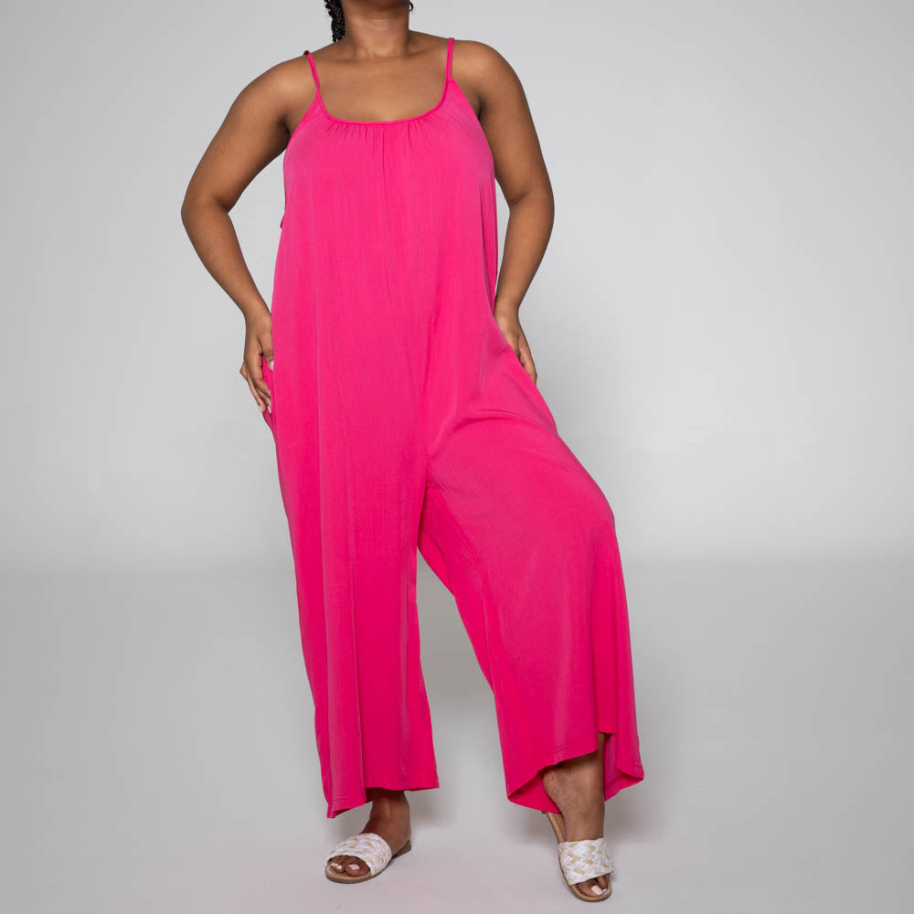 Strappy Viscose Cerise Jumpsuit