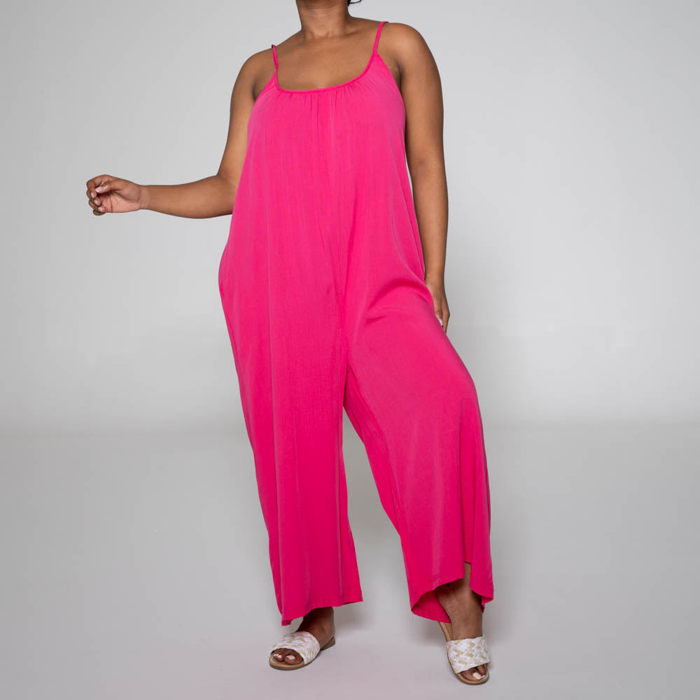 Strappy Viscose Cerise Jumpsuit