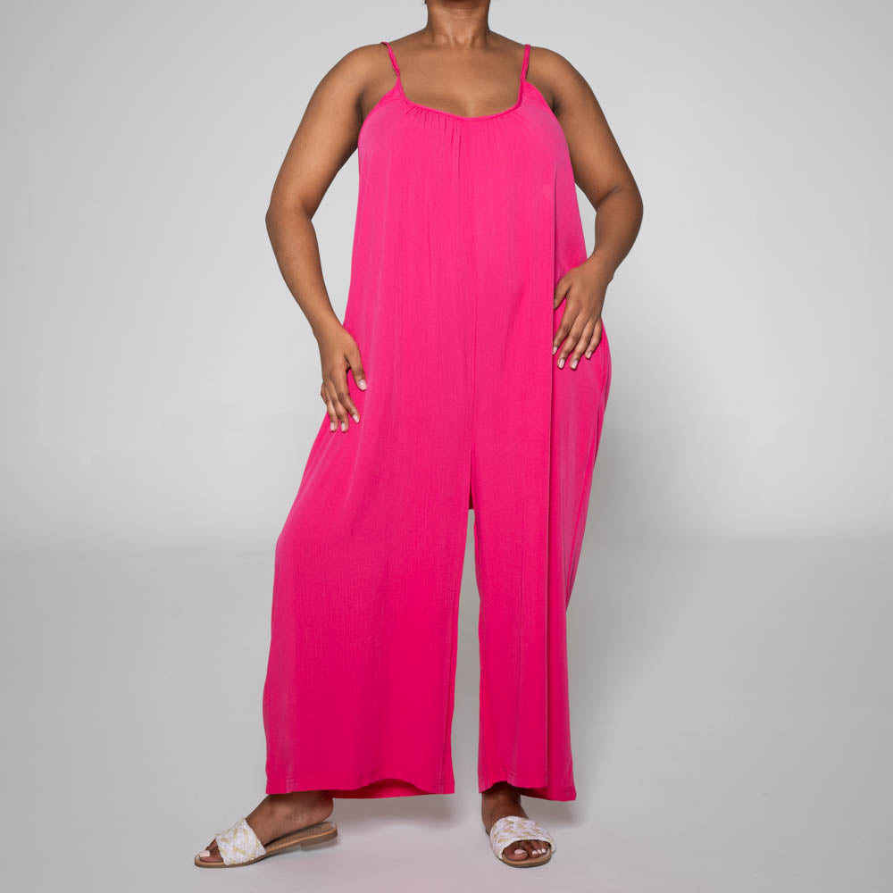 Strappy Viscose Cerise Jumpsuit