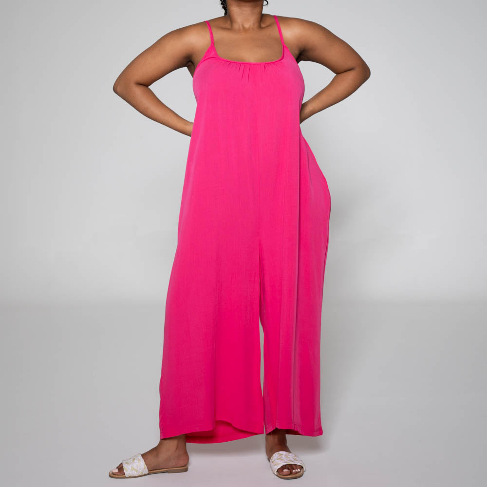 Strappy Viscose Cerise Jumpsuit