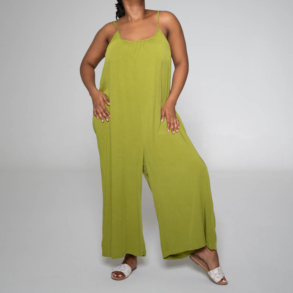 Strappy Viscose Chartreuse Jumpsuit