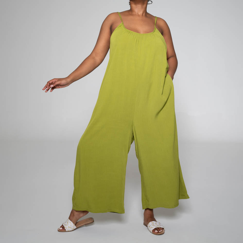 Strappy Viscose Chartreuse Jumpsuit