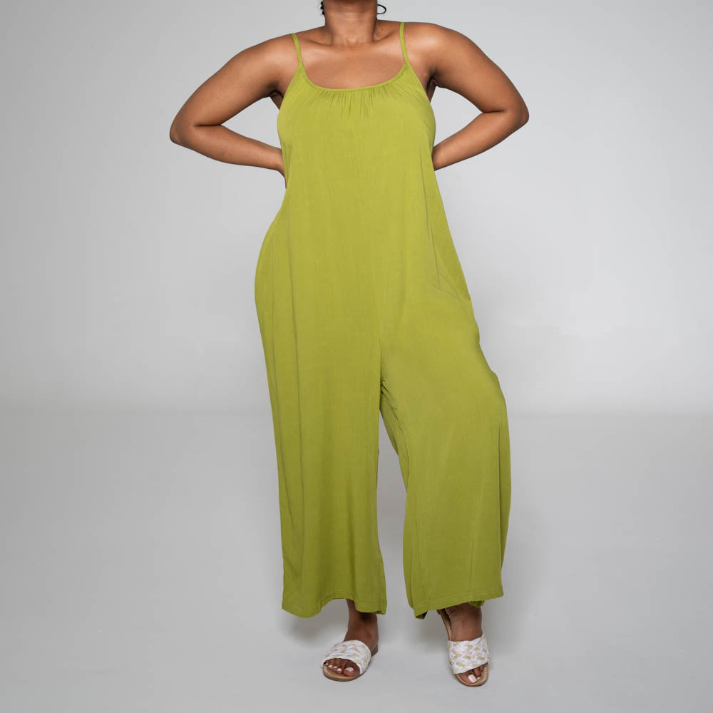 Strappy Viscose Chartreuse Jumpsuit