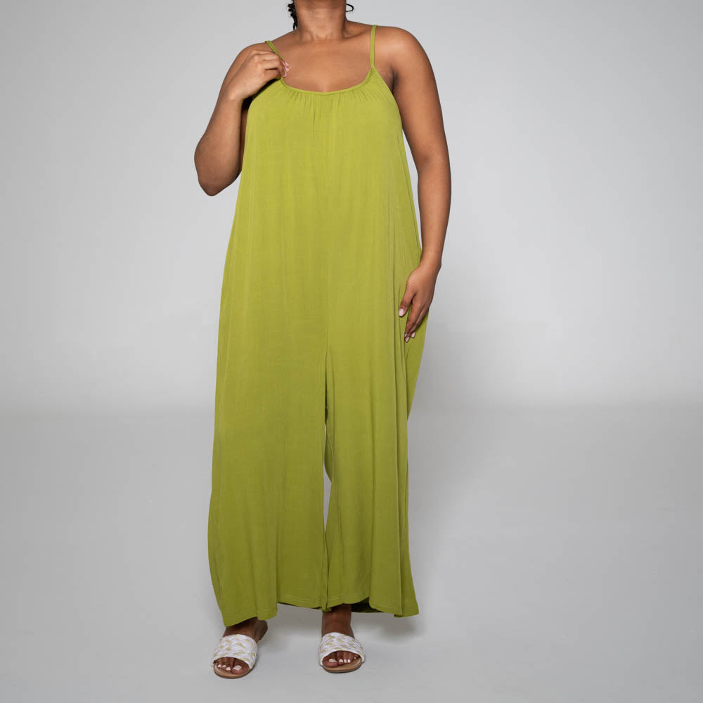 Strappy Viscose Chartreuse Jumpsuit