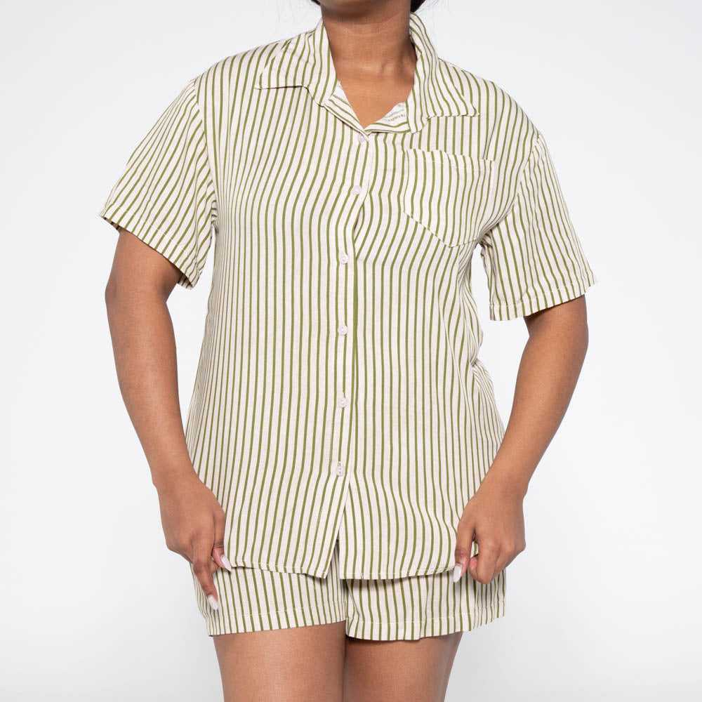 Ladies Green  Viscose Striped Shirt